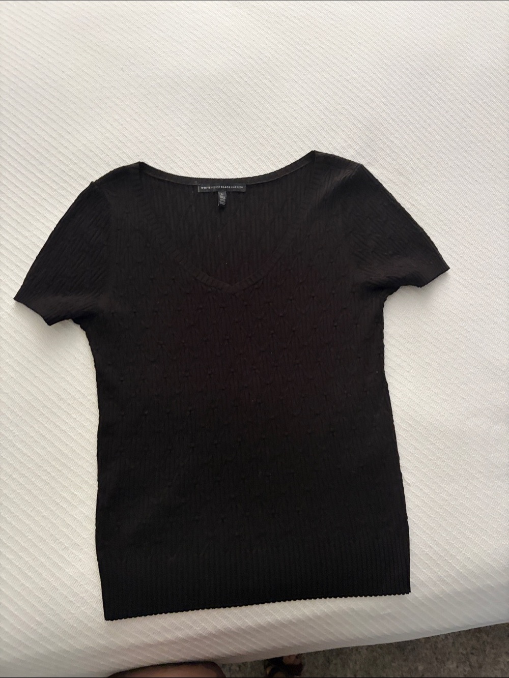 White House Black Market Black Short Sleeve V-Neck Sweater Top